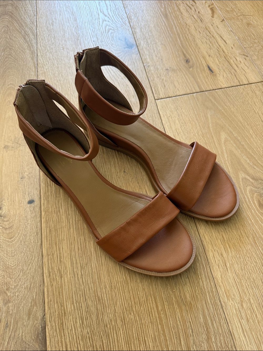 Seychelles Cognac Tan Ankle-Strap Flat Sandals